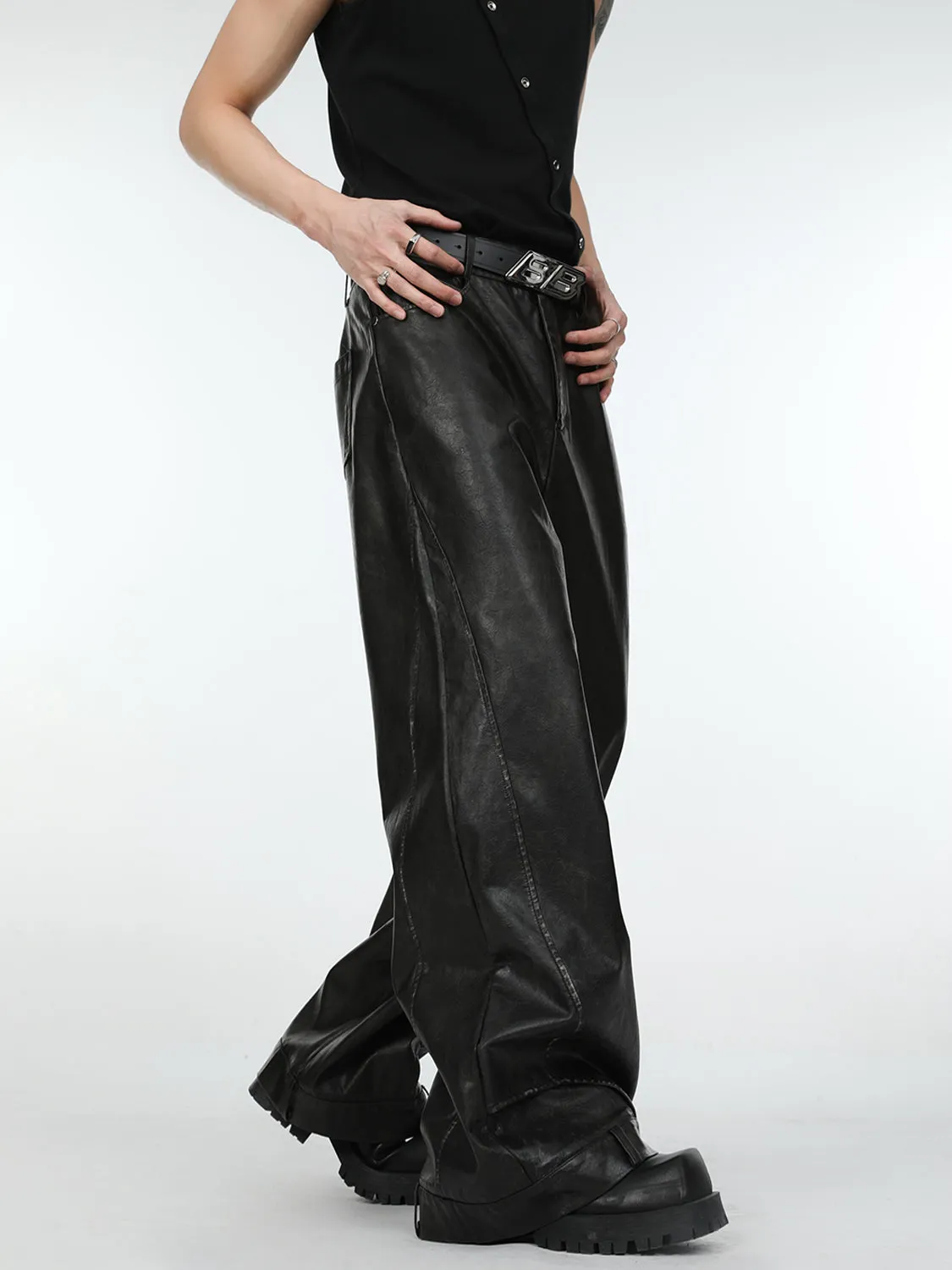 【24s March.】Deconstructed Three-dimensional Black Leather Pants