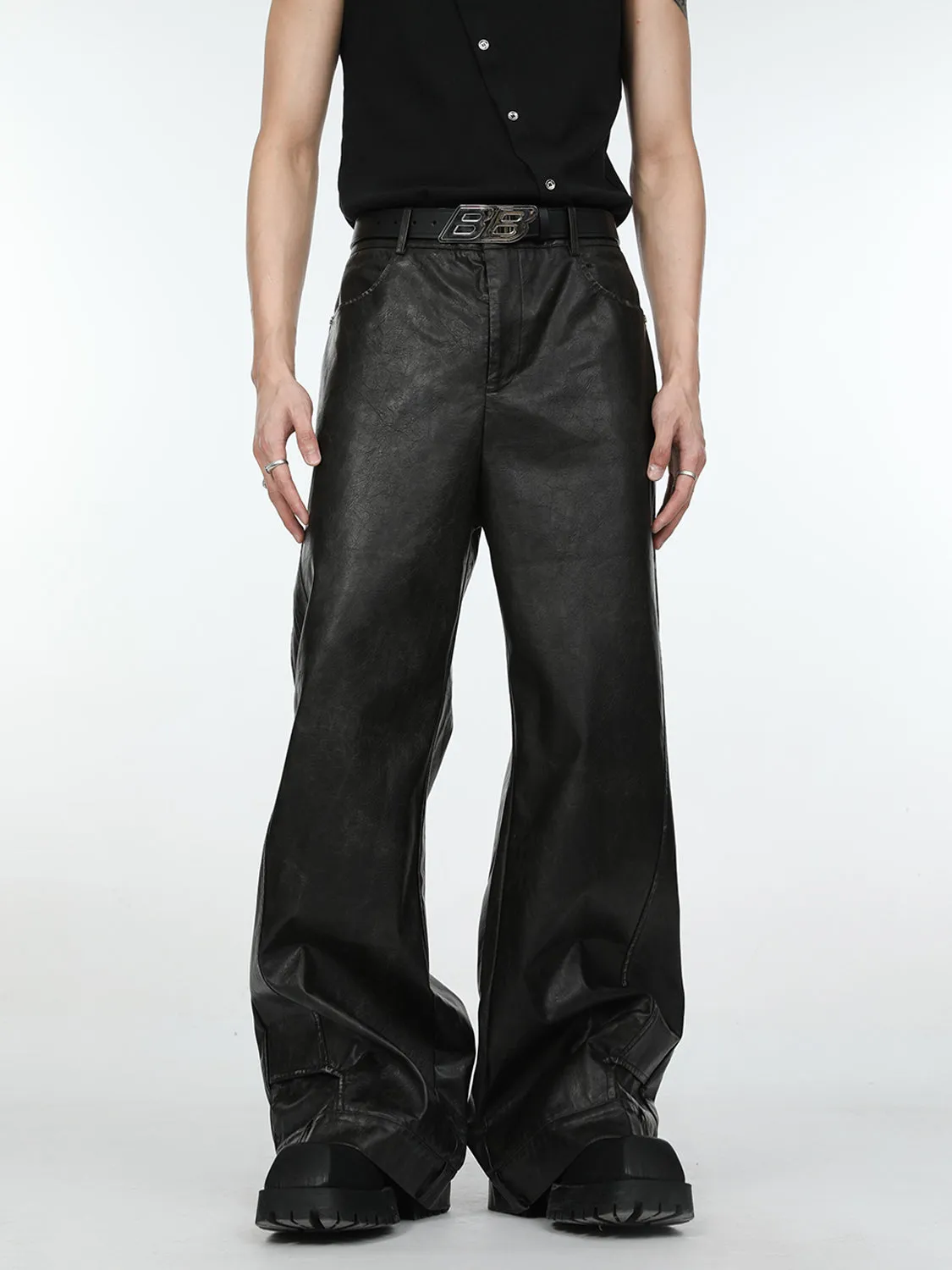 【24s March.】Deconstructed Three-dimensional Black Leather Pants