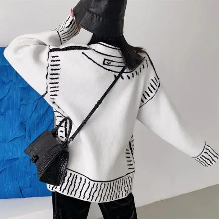 2D Cartoon Outline Knitted Cardigan