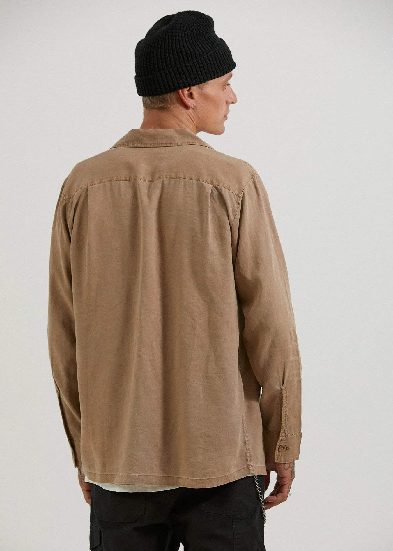 Afends Mens Mota - Hemp Long Sleeve Shirt - Sand