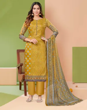 Alok Unstitched Yellow Cotton Salwar Suit Fabric Dress Material for Women