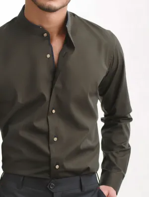 ARMY GREEN - MANDARIN COLLAR SHIRT