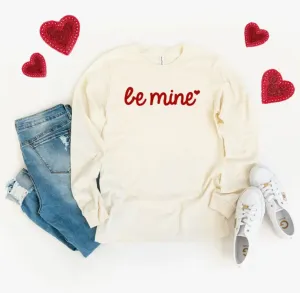 Be Mine Cursive Heart Long Sleeve Graphic Tee