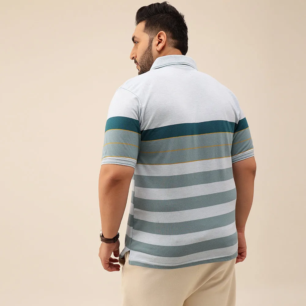 Blue Melange Golden Stripe Polo T-shirt