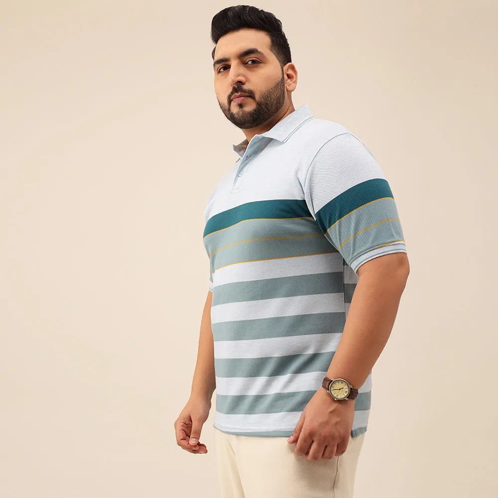 Blue Melange Golden Stripe Polo T-shirt