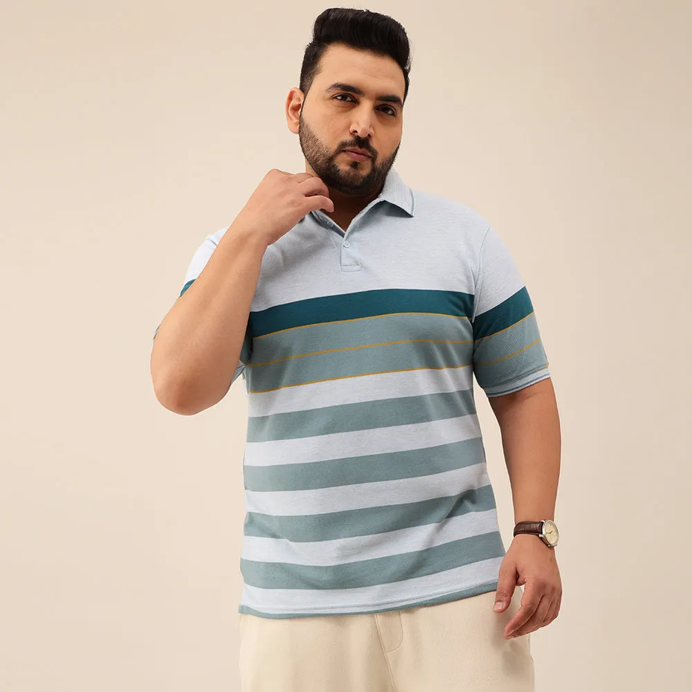 Blue Melange Golden Stripe Polo T-shirt