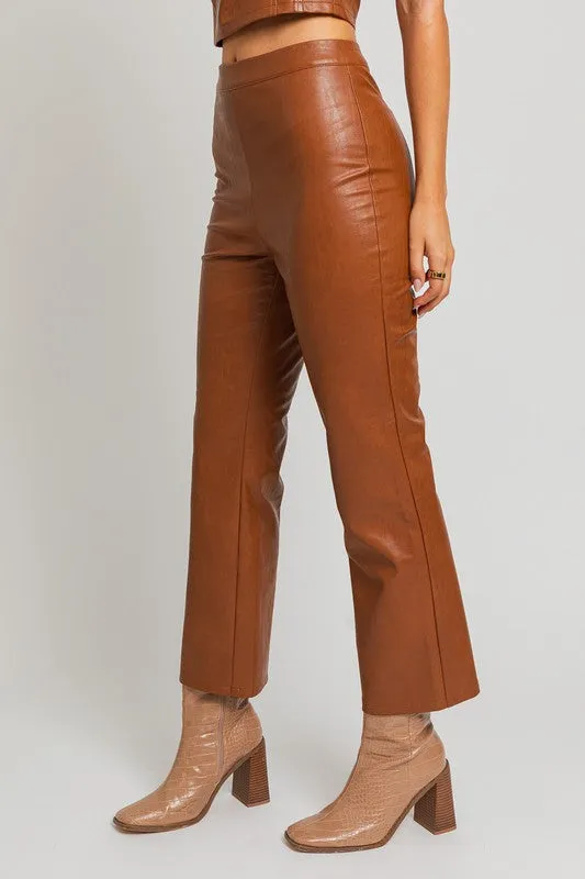 Brown Faux Leather Straight Pants