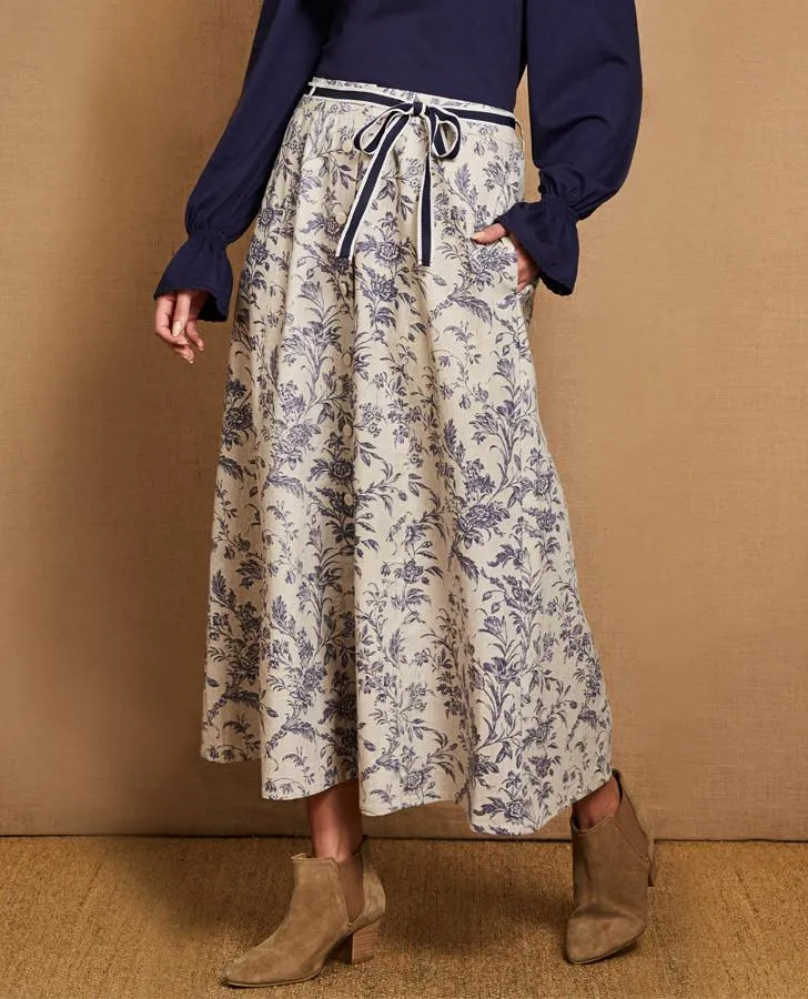 Button Front Floral Linen Skirt