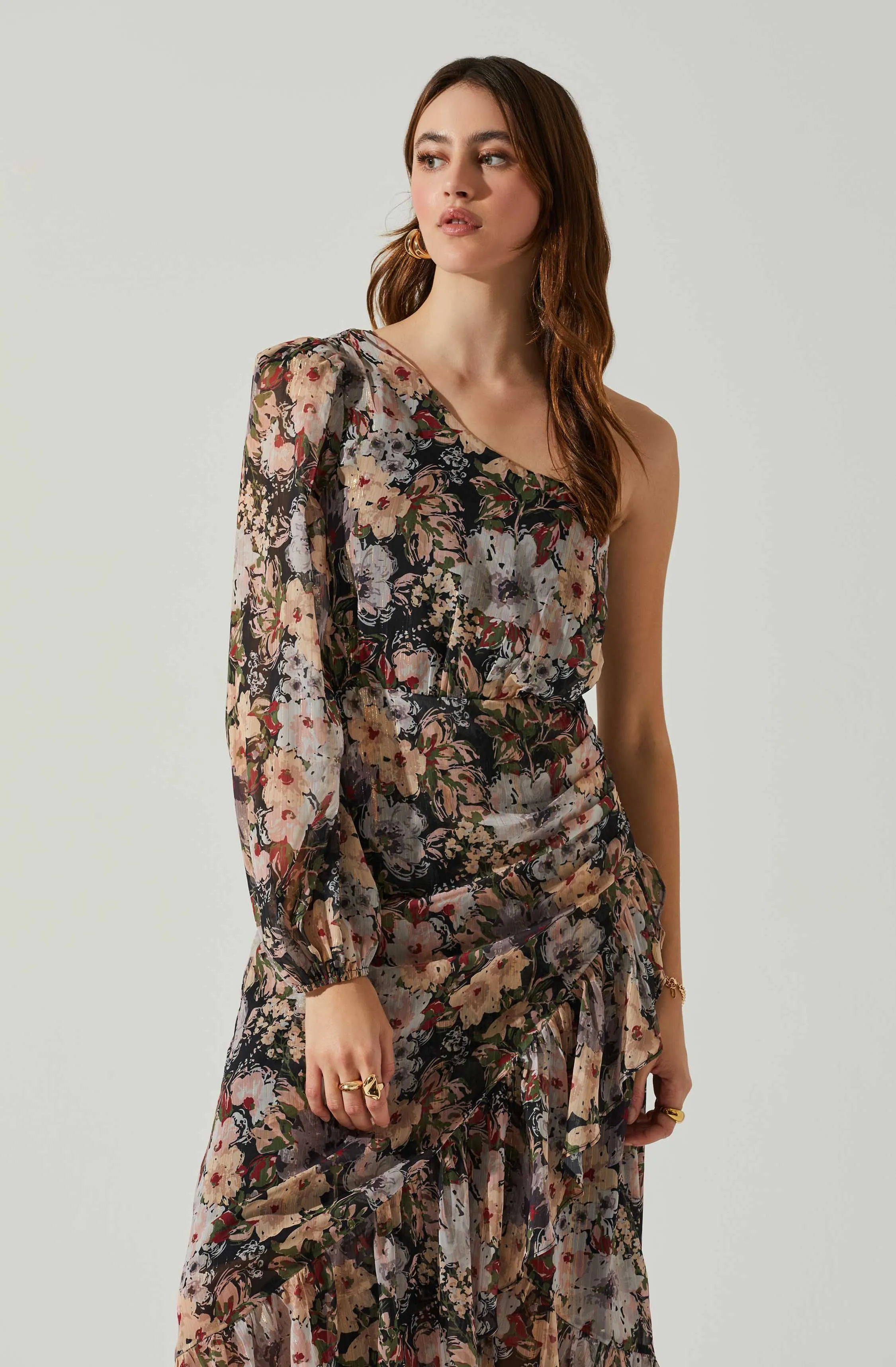 Calista Floral One Shoulder Midi Dress