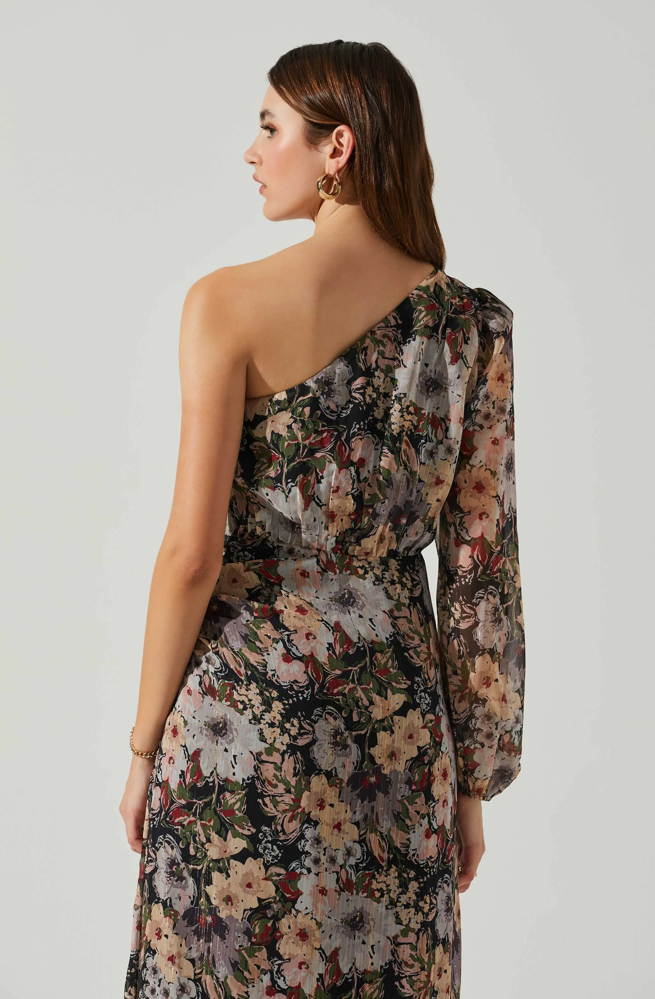 Calista Floral One Shoulder Midi Dress