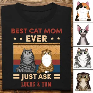 Cat Lover - Best Cat Mom Ever Just Ask - Personalized Navy Unisex T-Shirt (Ver 4)