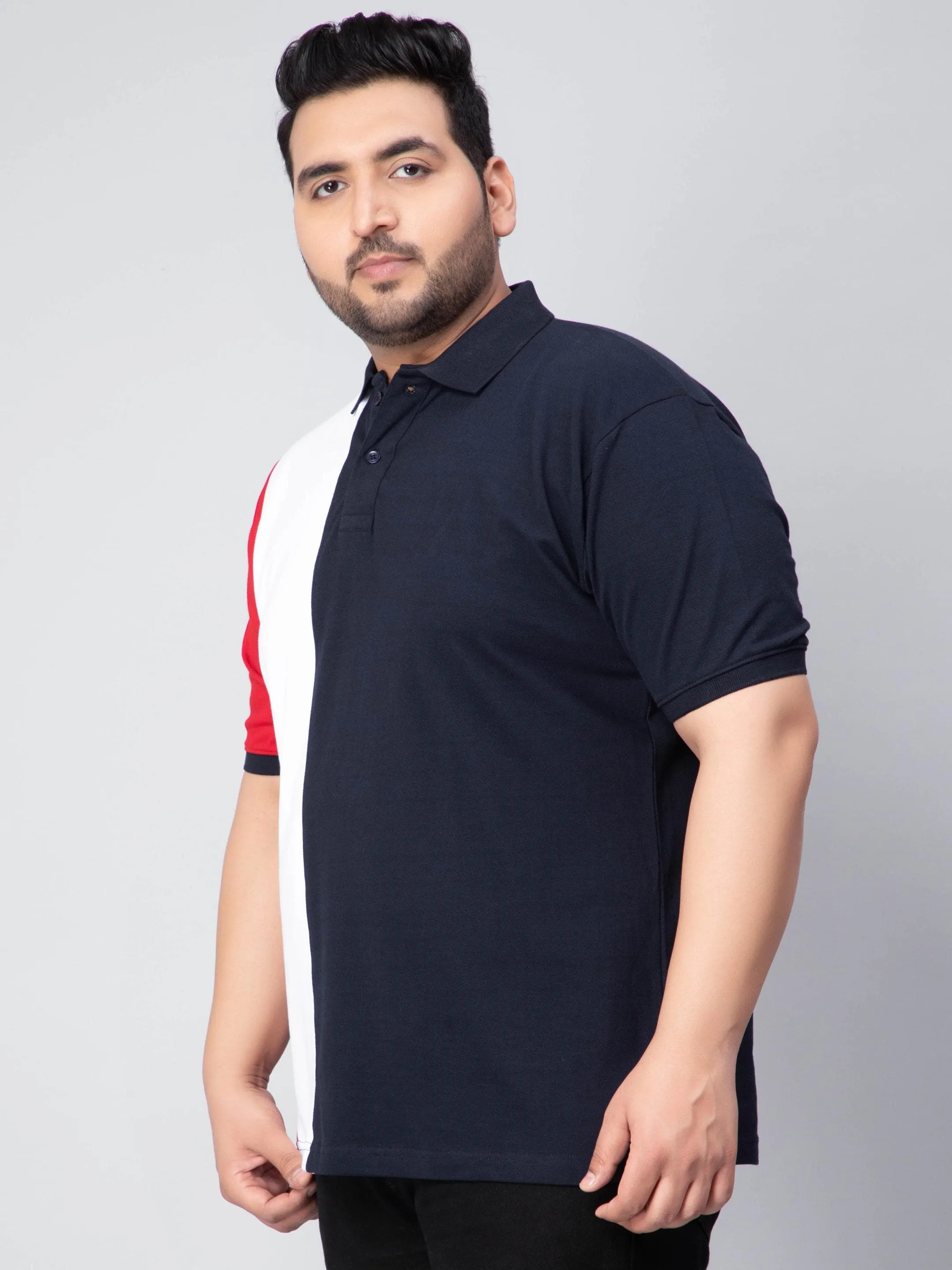 Classic Navy Triple Color Plus Size Polo T-shirt