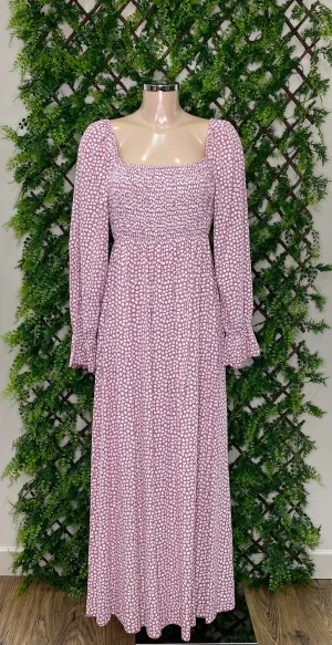 Daisy Print Long Sleeve Square Neck Maxi Dress