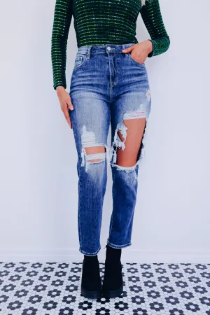 Dante Distressed Straight Leg Jeans - Dark