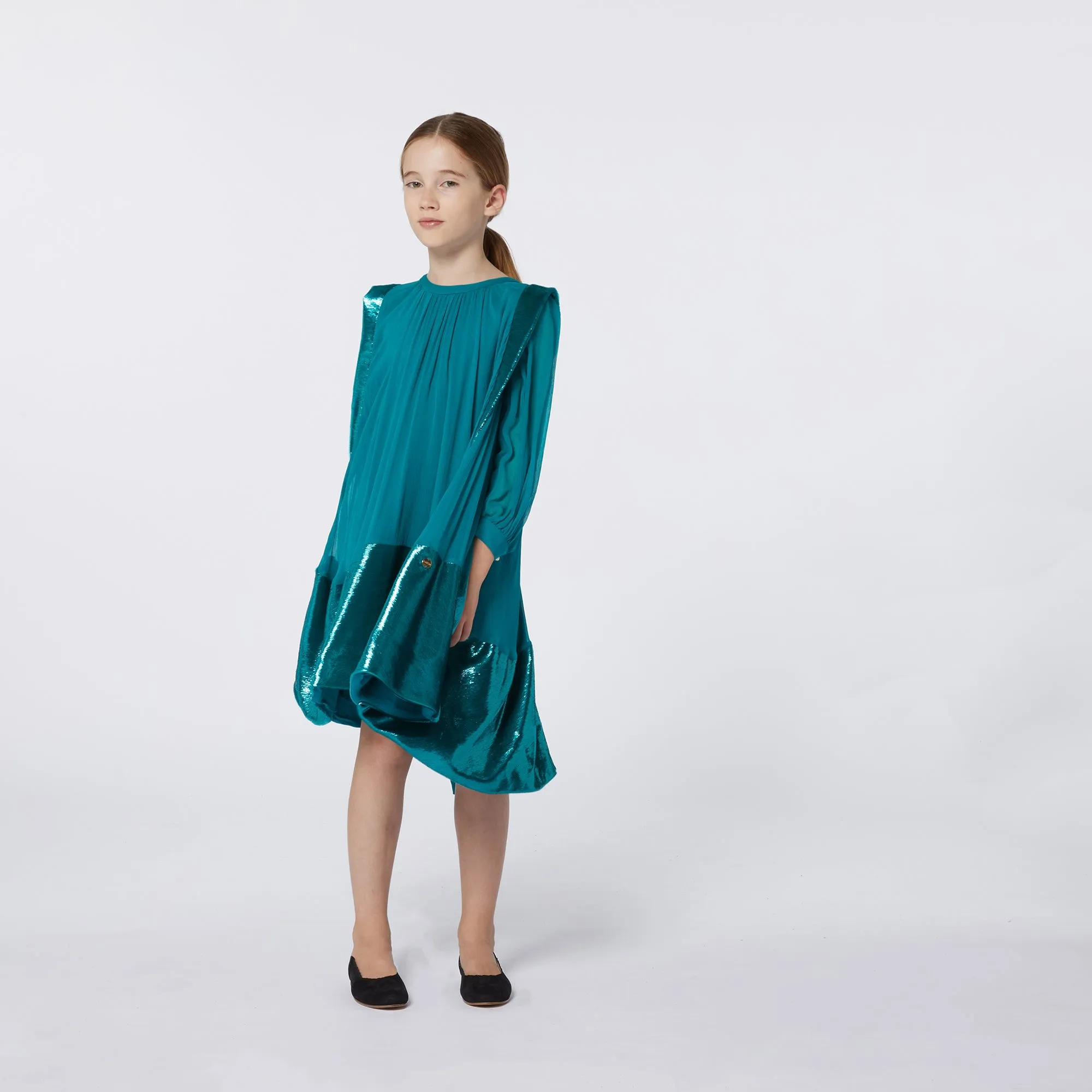 Deep Lagoon Puffy Sleeves Dress