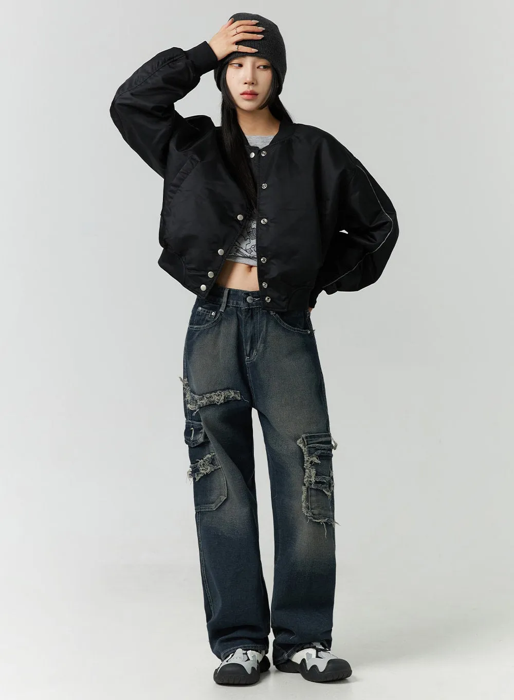 Destroyed Pocket Straight Leg Jeans CD301