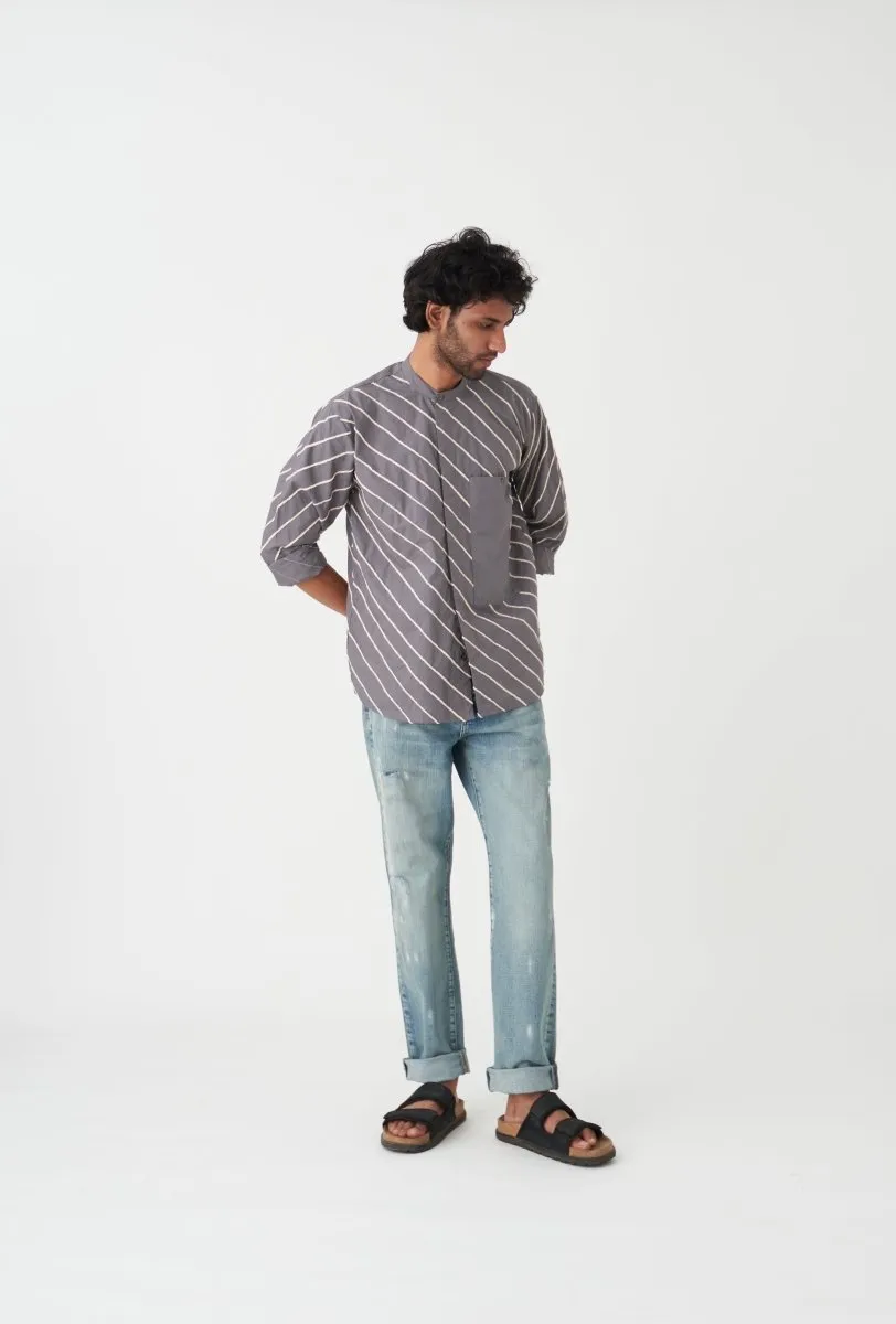 Diagonal EMB. Shirt - Grey