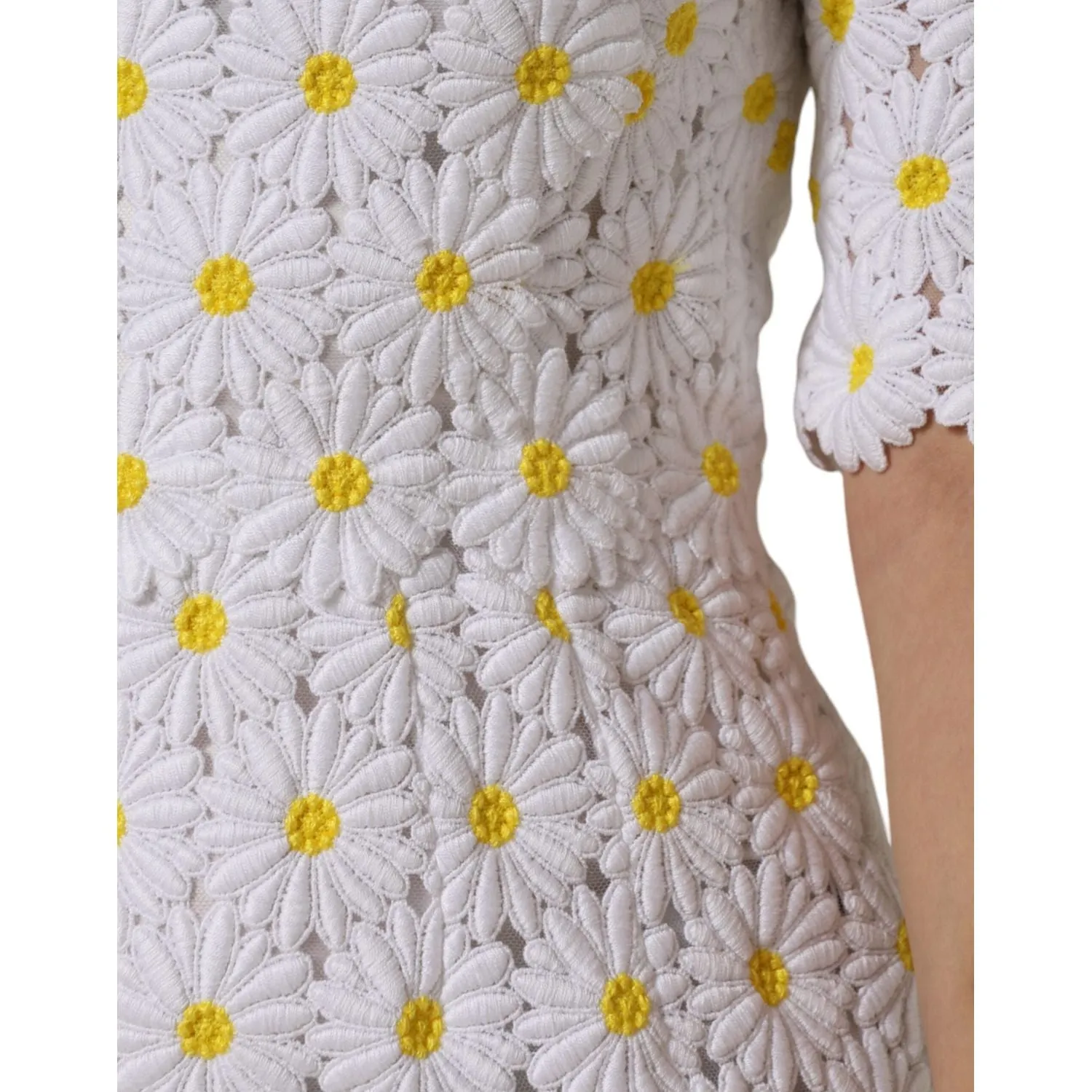 Dolce & Gabbana White Daisy Macrame Lace Sheath Midi Dress