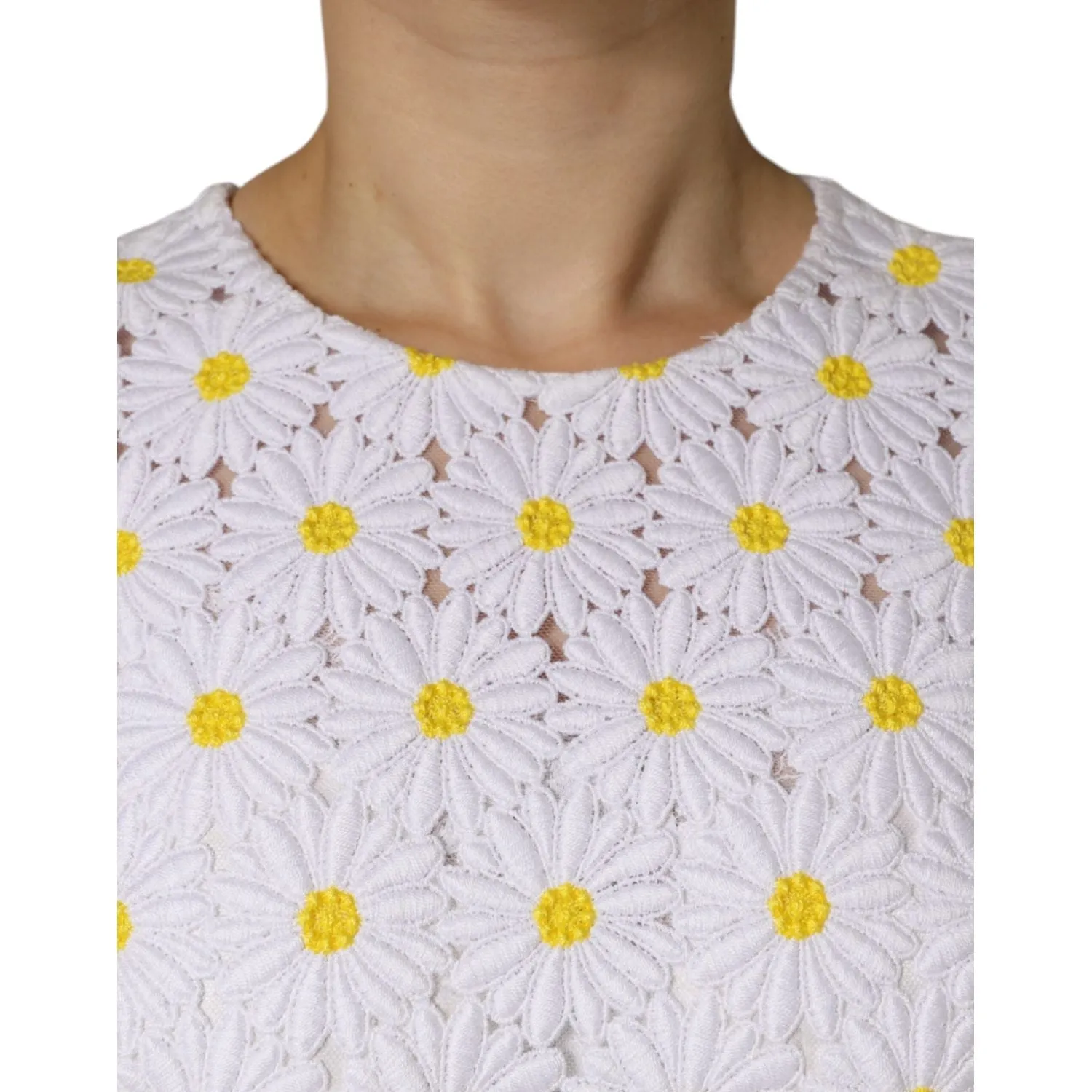 Dolce & Gabbana White Daisy Macrame Lace Sheath Midi Dress