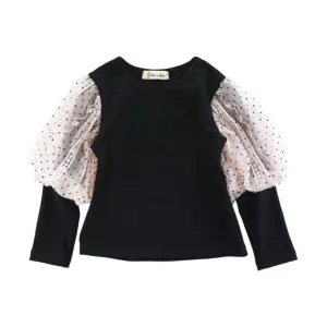 Dot Mesh Slv Top - Black