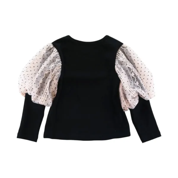 Dot Mesh Slv Top - Black