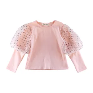 Dot Mesh Slv Top - Pink