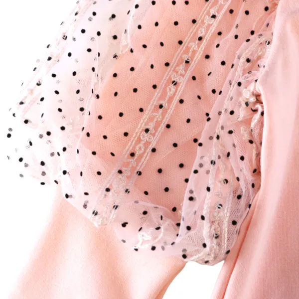 Dot Mesh Slv Top - Pink