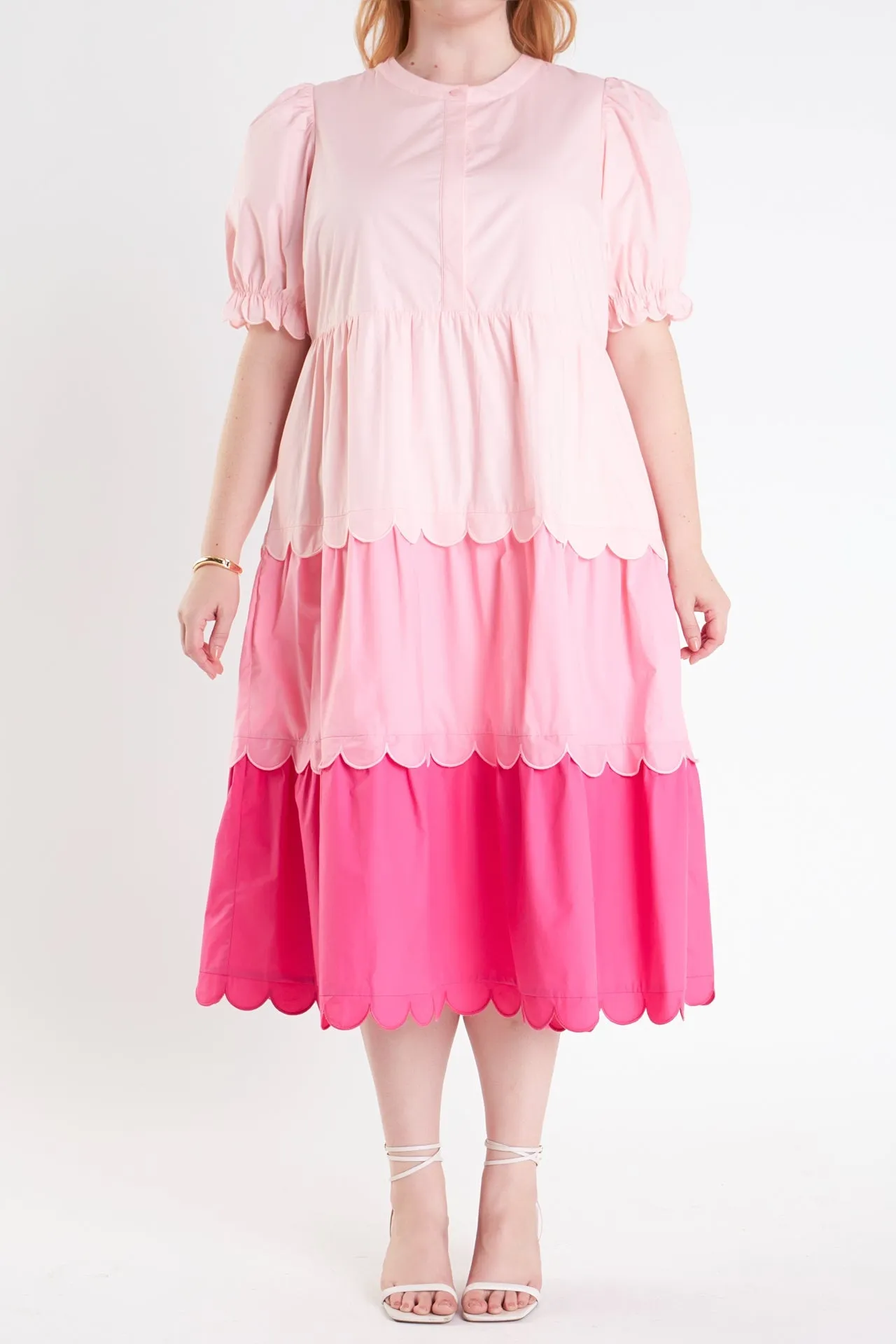 English Factory - Plus Size Colorblock Scallop Dress