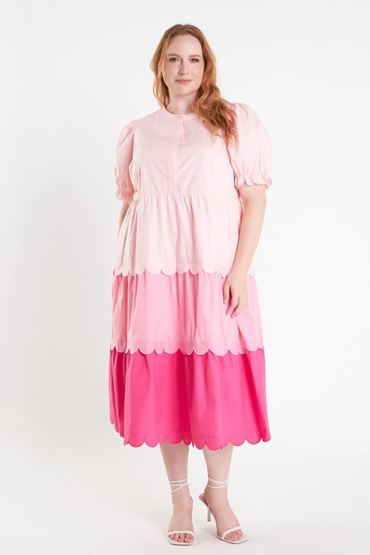 English Factory - Plus Size Colorblock Scallop Dress