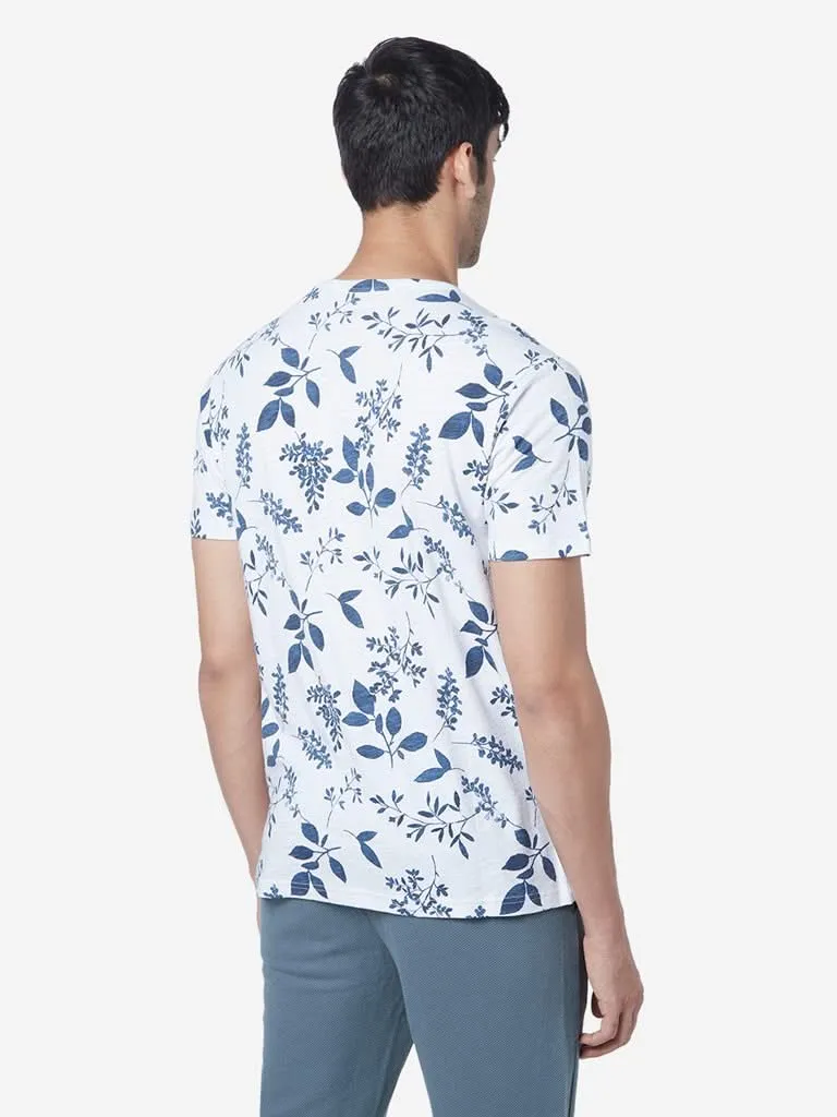 ETA White Slim-Fit Leaf Pattern T-Shirt