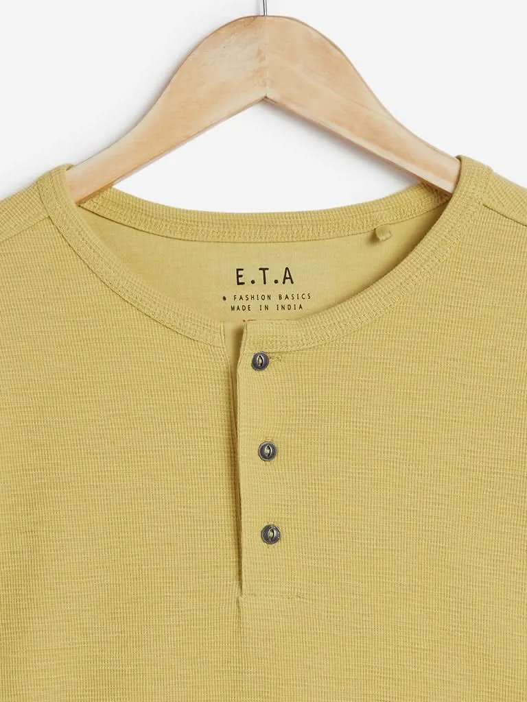 ETA Yellow Textured Slim Fit T-Shirt