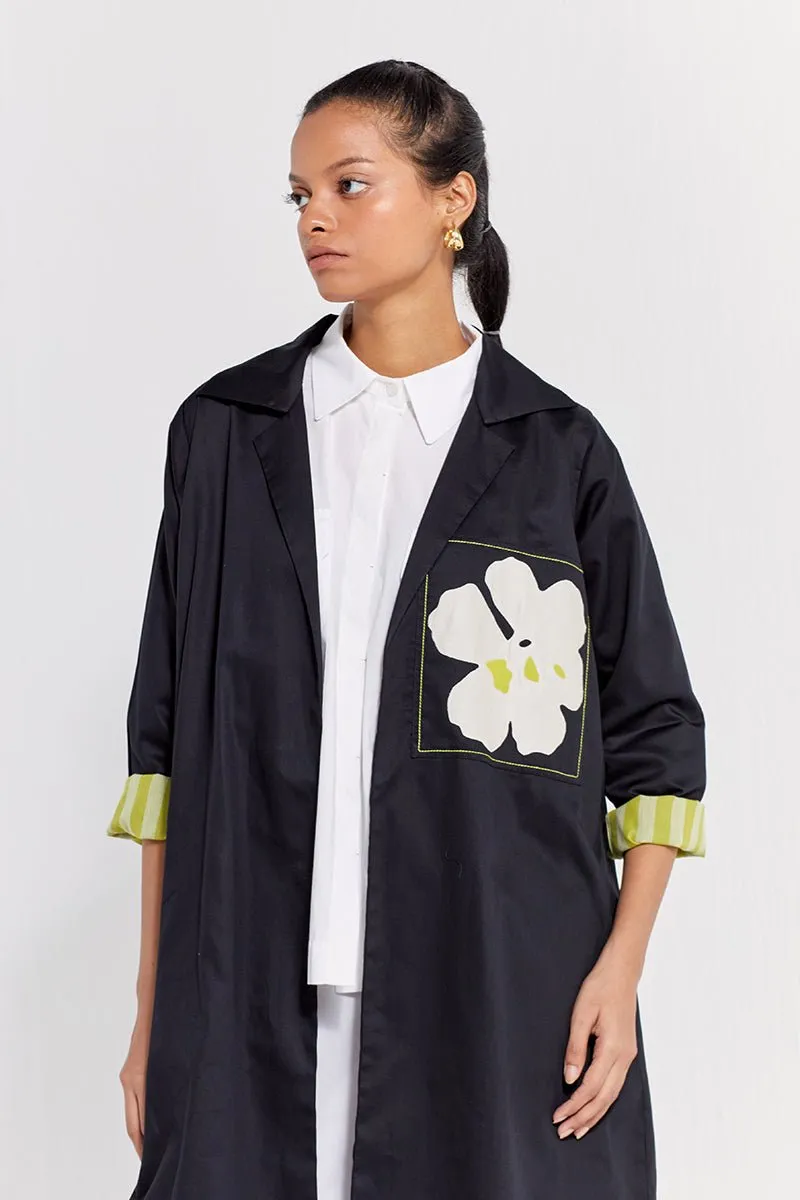 FLORAL APPLIQUE PATCH JACKET CO-ORD ( SET OF 3 ) - Black