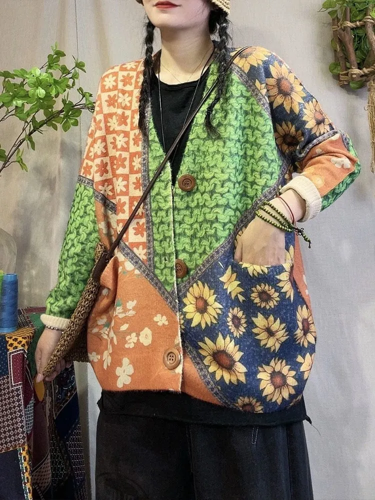 Floral Knitted Loose Cardigan