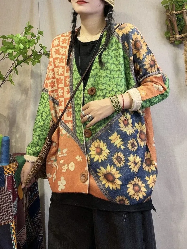 Floral Knitted Loose Cardigan