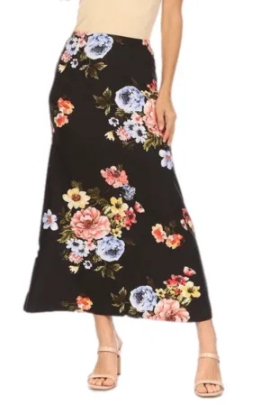 Floral Print Skirt in Black and Blue 833