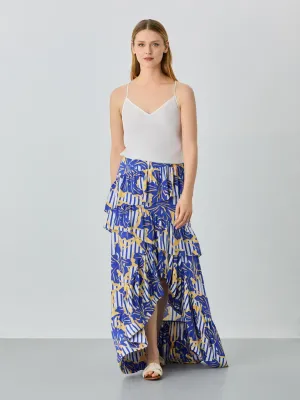 Floral Print Skirt In Viscose And Lenzing Blend With Ruffles