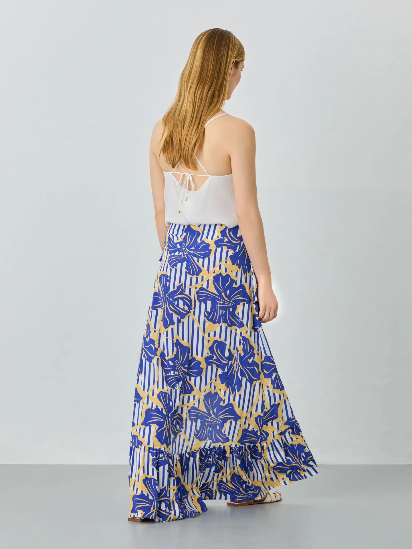 Floral Print Skirt In Viscose And Lenzing Blend With Ruffles