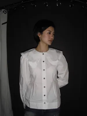 GANNI F5500 WHITE FRILL COLLAR POPLIN SHIRT