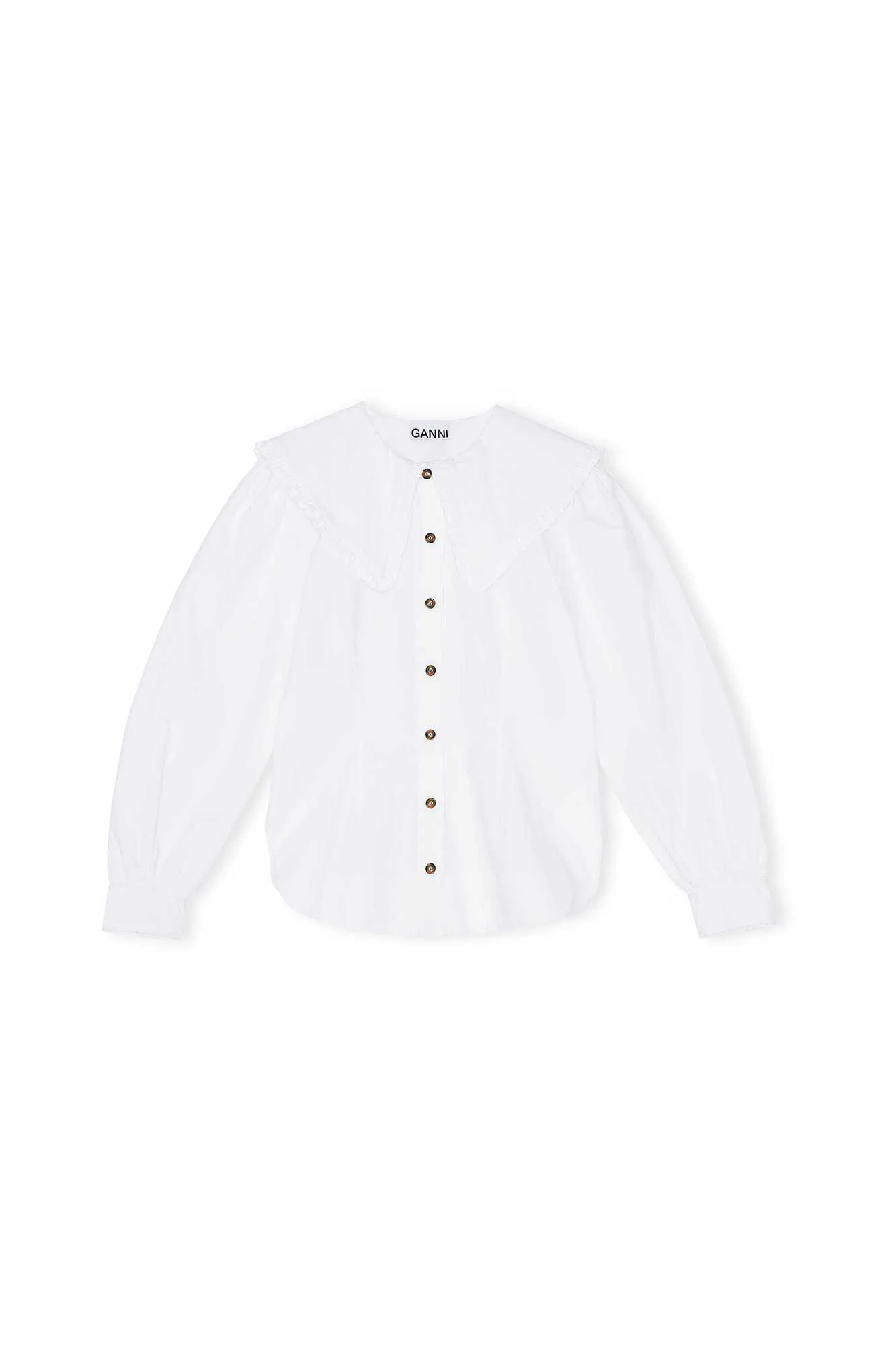 GANNI F5500 WHITE FRILL COLLAR POPLIN SHIRT