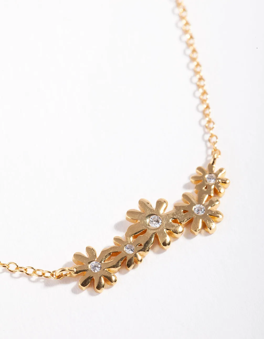 Gold Plated Sterling Silver Diamante Daisy Necklace