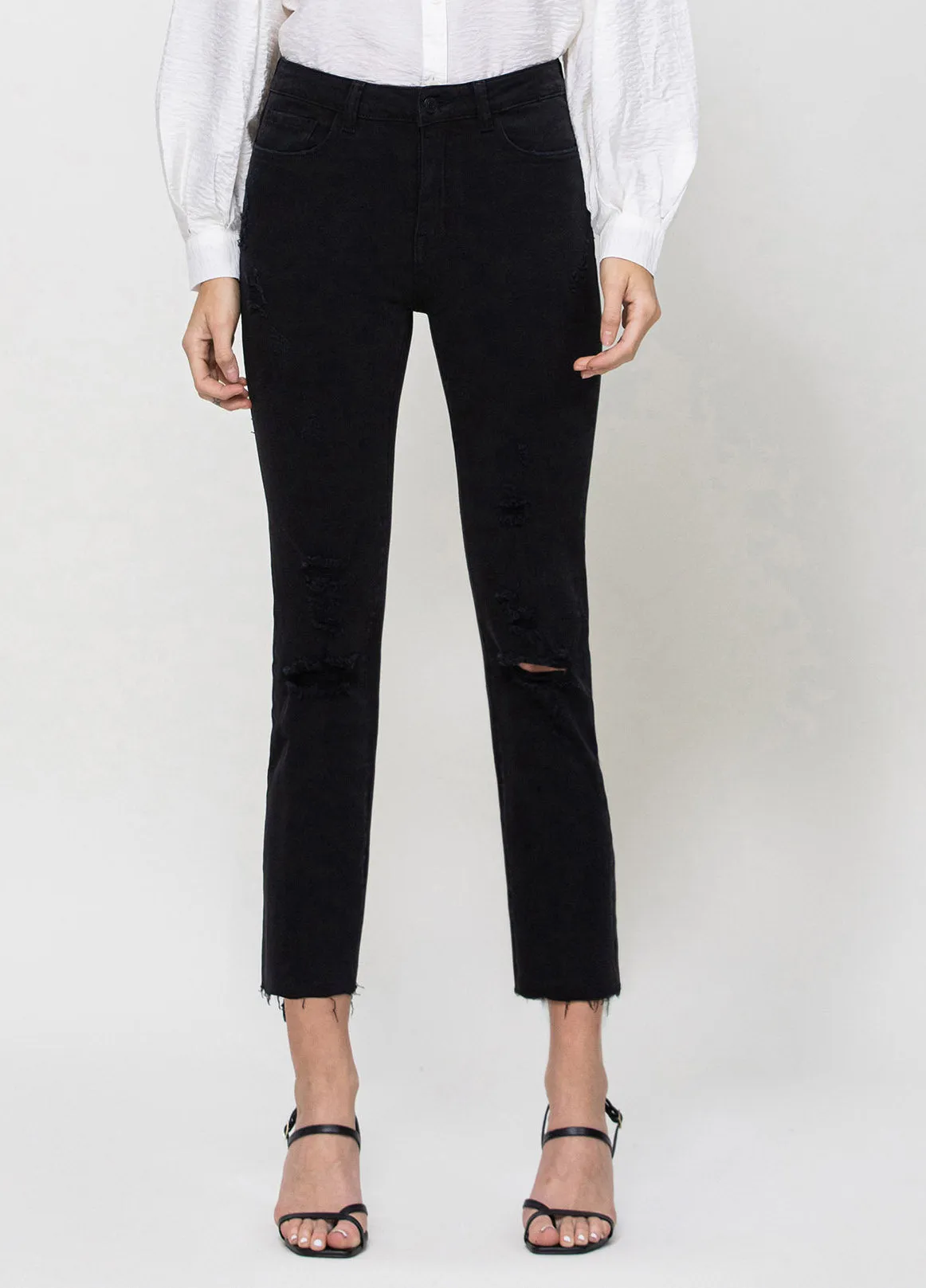 High Rise Gem Detail Crop Straight Jeans