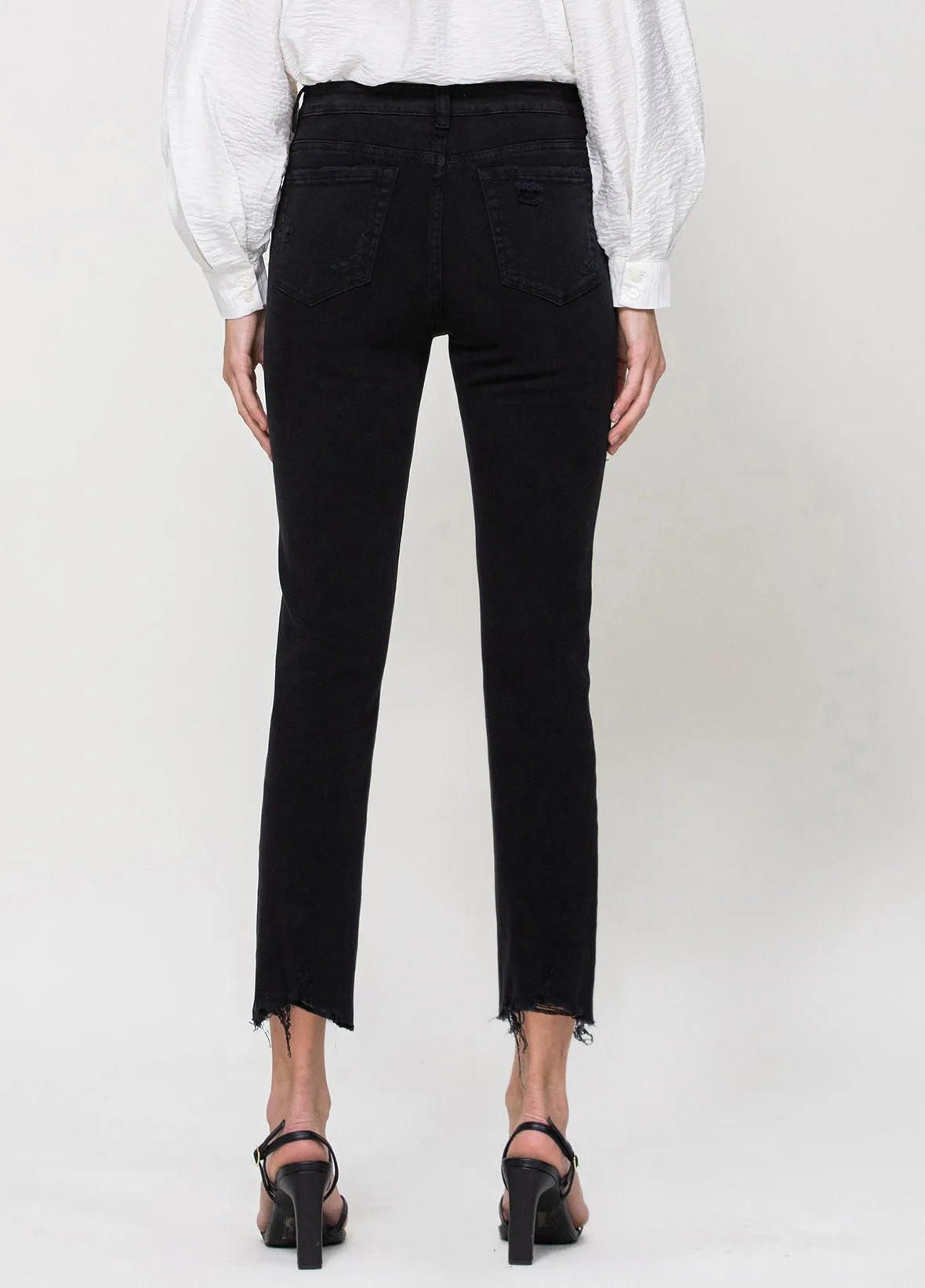 High Rise Gem Detail Crop Straight Jeans