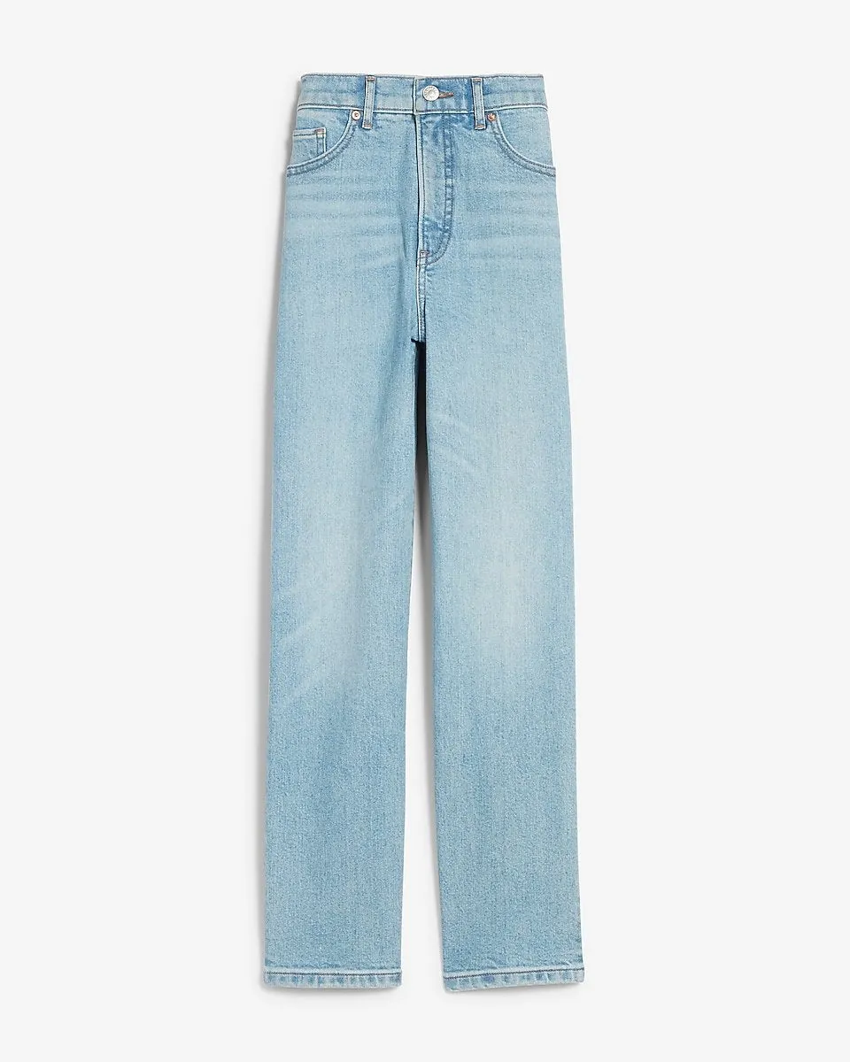 High Waisted Faded Light Wash Straight Jeans in Light Wash