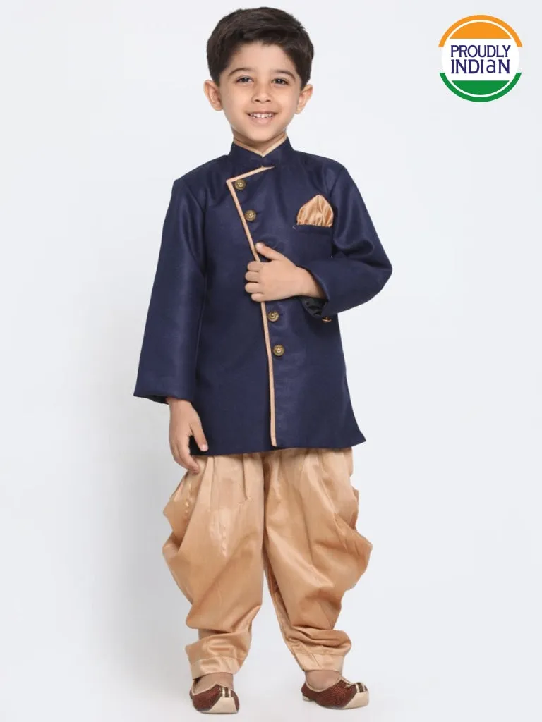 Jashvi Boy's Blue Jute Blend Sherwani Set