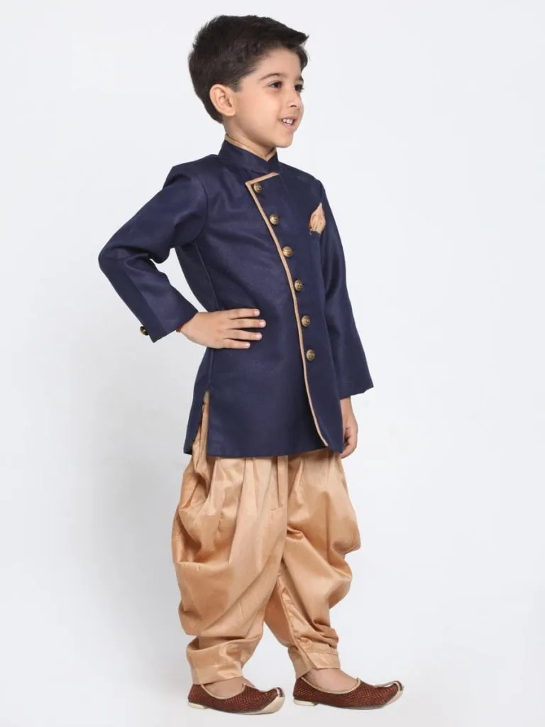 Jashvi Boy's Blue Jute Blend Sherwani Set