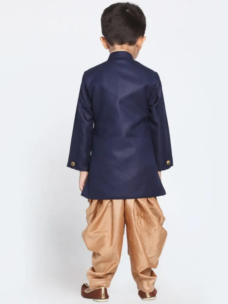 Jashvi Boy's Blue Jute Blend Sherwani Set