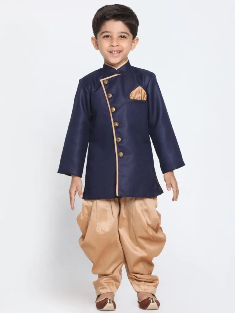 Jashvi Boy's Blue Jute Blend Sherwani Set