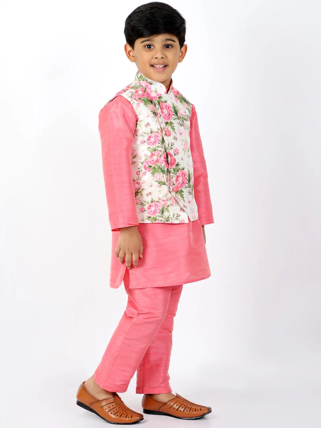 Jashvi Pink Color Silk Blend Floral Printed Siblings Set