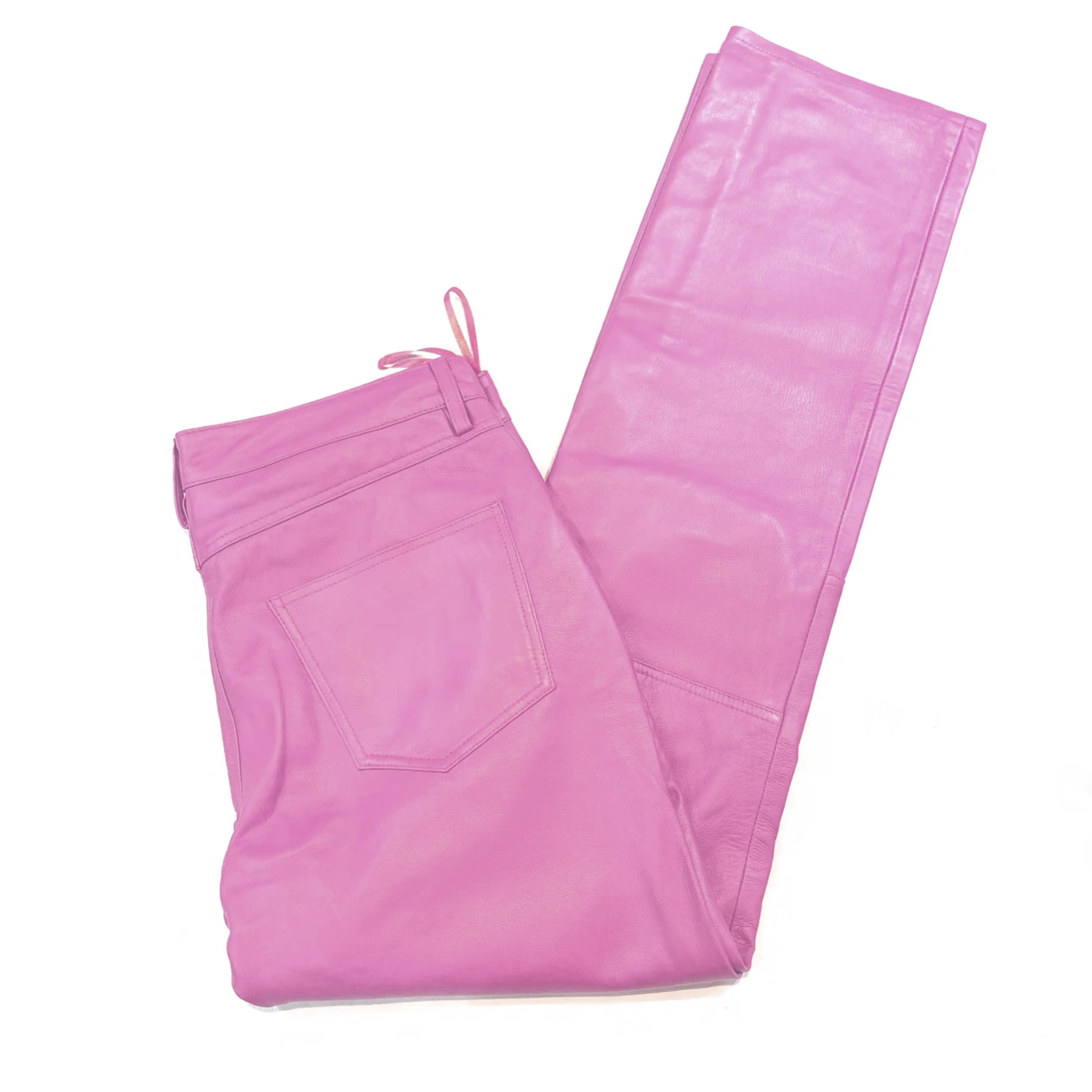 Kashani Men's Pink Lambskin Straight Cut Leather Pants