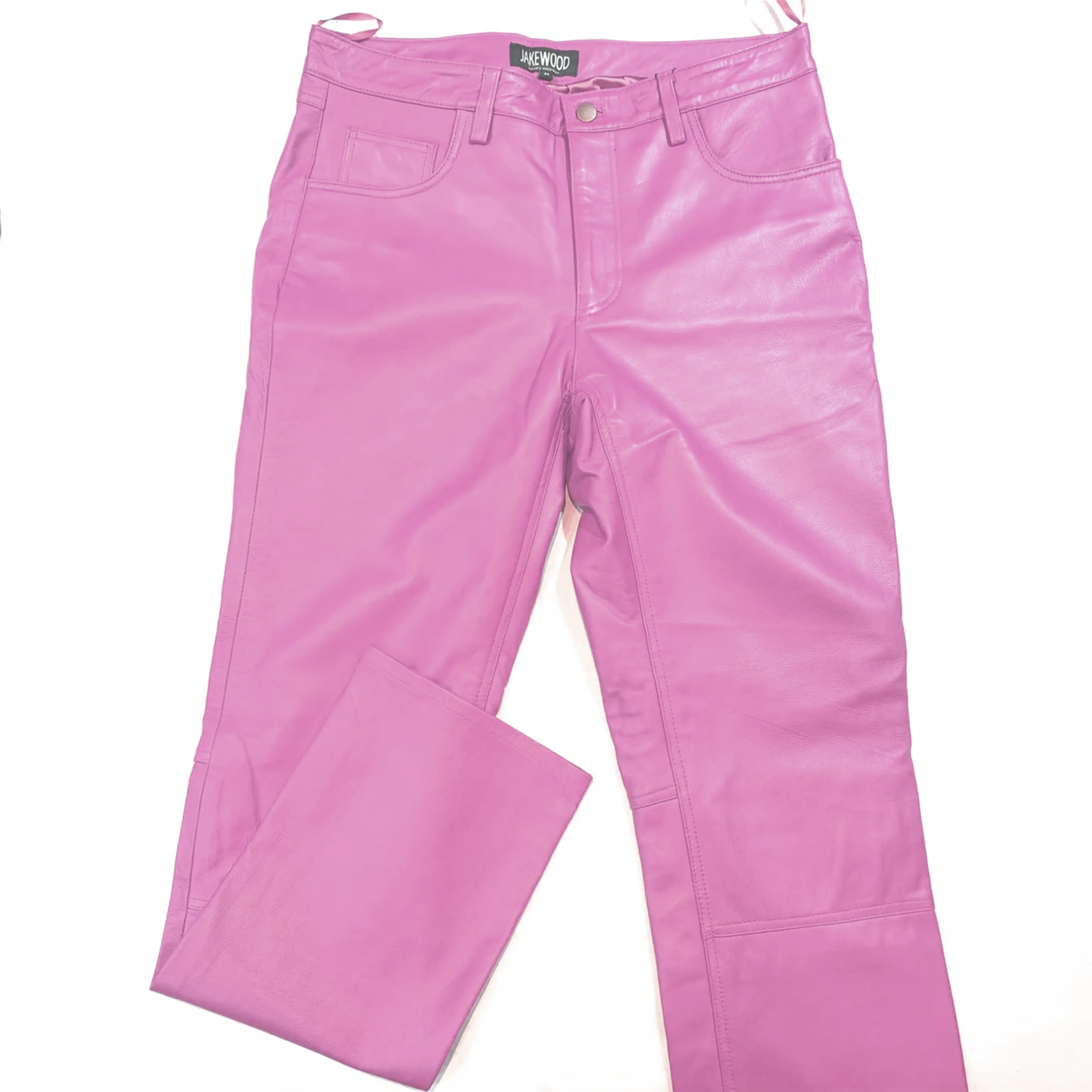 Kashani Men's Pink Lambskin Straight Cut Leather Pants